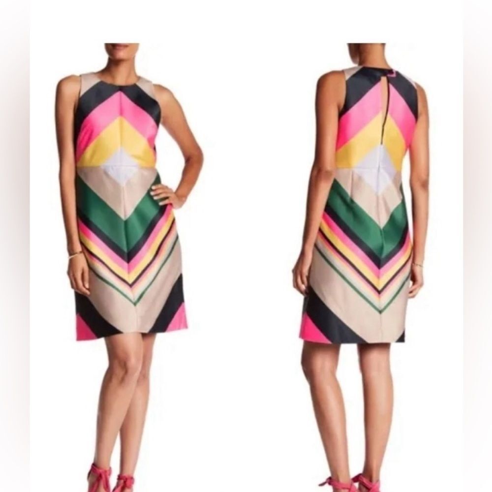 JCrew Collection Pop Stripe Chevron Sheath Neon Sleeveless Dress Size 4
